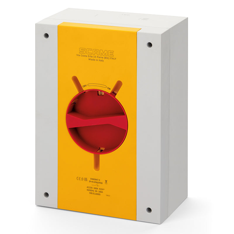 SCAME Switch Disconnector 125A 3P+N IP66/IP69 (Yellow/Red - Lockable ON-OFF)