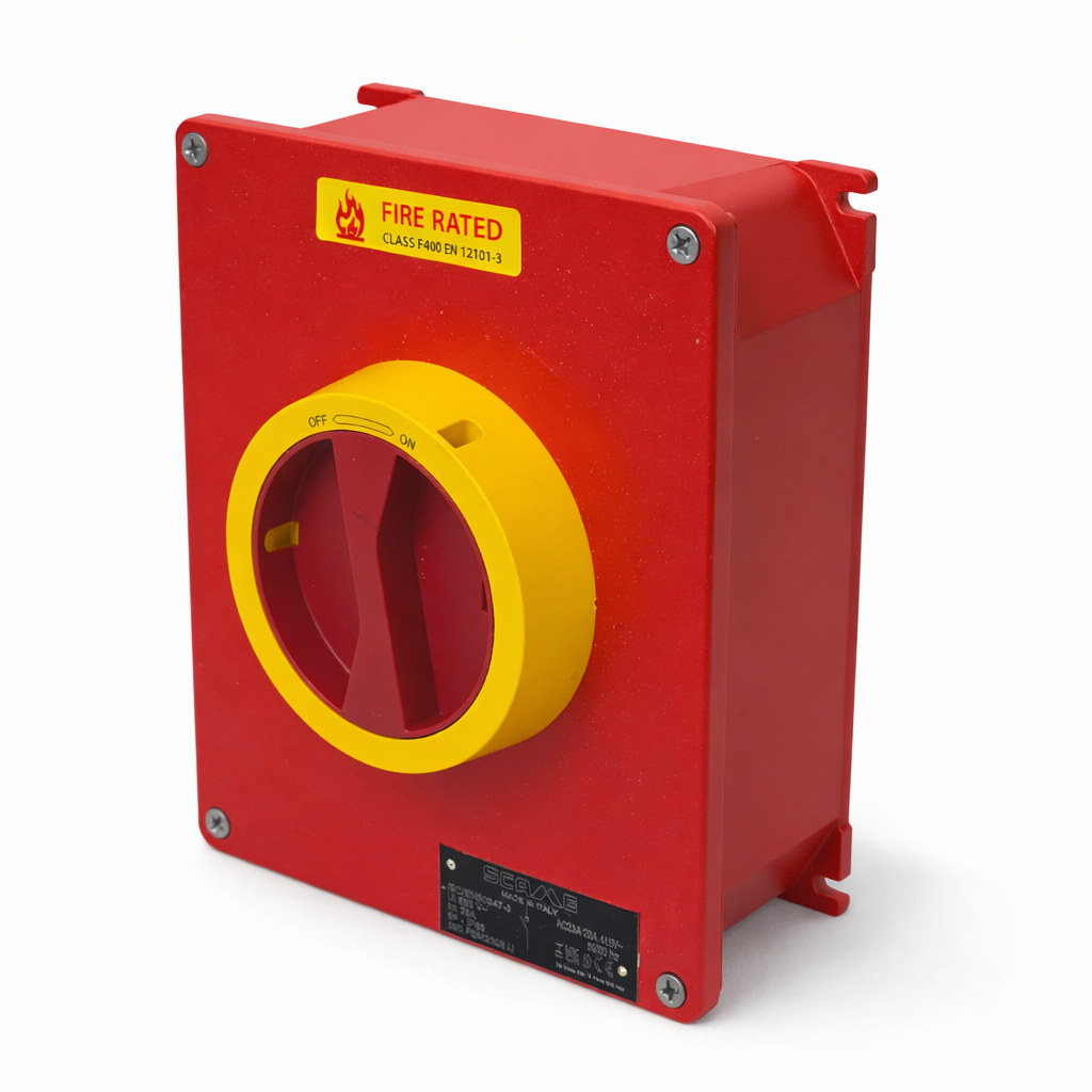SCAME Switch Disconnector 20A 3P+N IP65 F400 Fire Rated (Emergency - Yellow/Red)
