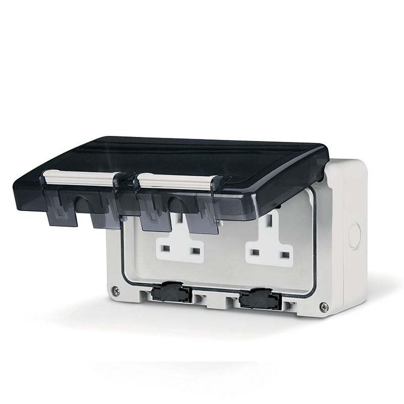 137.6042 - SCAME 2 Gang 13A Double Pole Switched Socket IP66 Grey (BRITISH)