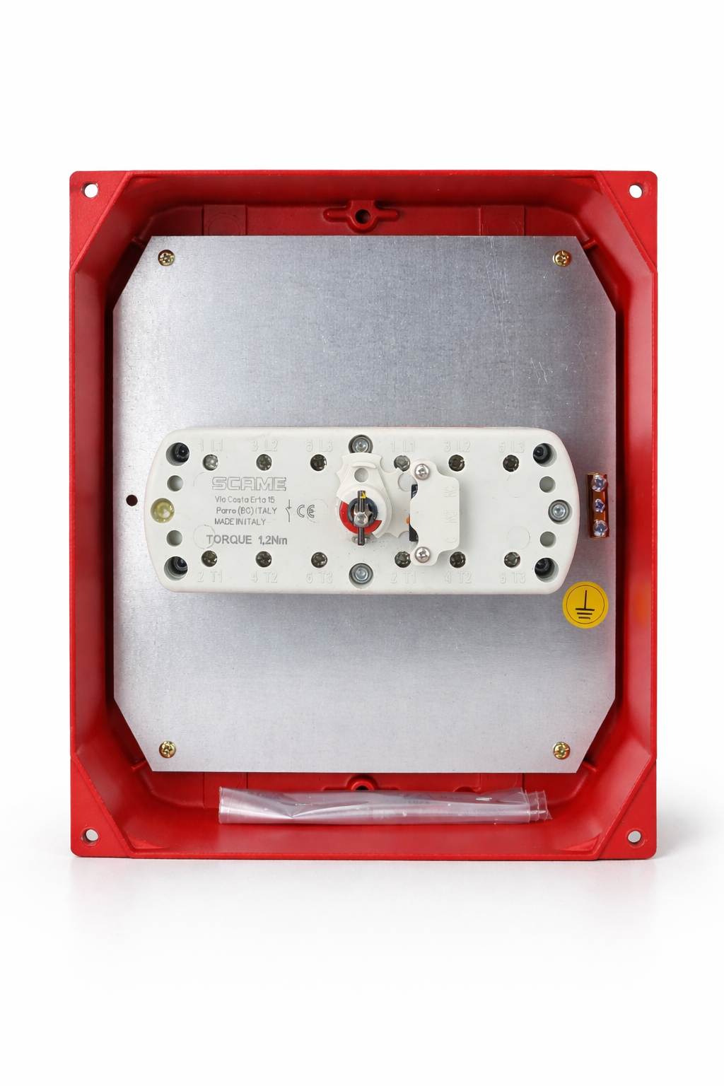 SCAME Switch Disconnector 20A 3P+N IP65 F400 Fire Rated (Emergency - Yellow/Red)